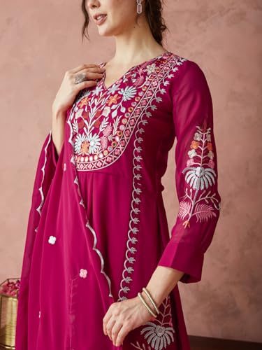 arriva fab Women's Elegant Nayra Cut Embroidered Georgette Kurta Set with Palazzo and Dupatta - Image 8