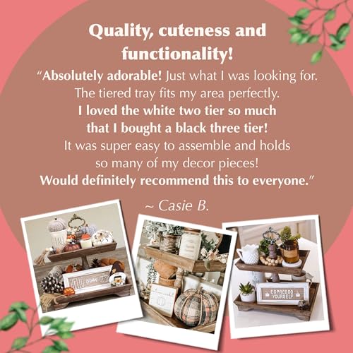 Felt Creative Home Goods Rustic Wood Two Tiered Tray Rectangle 2 Tier Serving Tray for Coffee Bar, Kitchen Counter, Dining Room Table, Cupcake Stand, Holiday and Farmhouse Decor (Rustic Brown) - Thumbnail 6