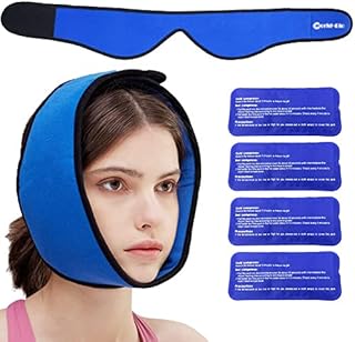 Jaw Ice Pack for Chin Head Jaw Surgery Injuries Hot Cold Compress Packs for Jaw/Chin Pain, TMJ Relief, Headaches, Wisdom Teeth Pain Relief, Face Jaw Ice Pack Wrap with 4 Reusable Gel Cold Packs