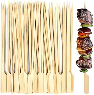 100 Pieces Bamboo Paddle Skewers Sticks, Bamboo Barbecue Sticks Skewers 20 cm/7.87 inch for Barbeque, Cocktails, Fruit, Kebab, Burger, BBQ, Party Sticks Skewers