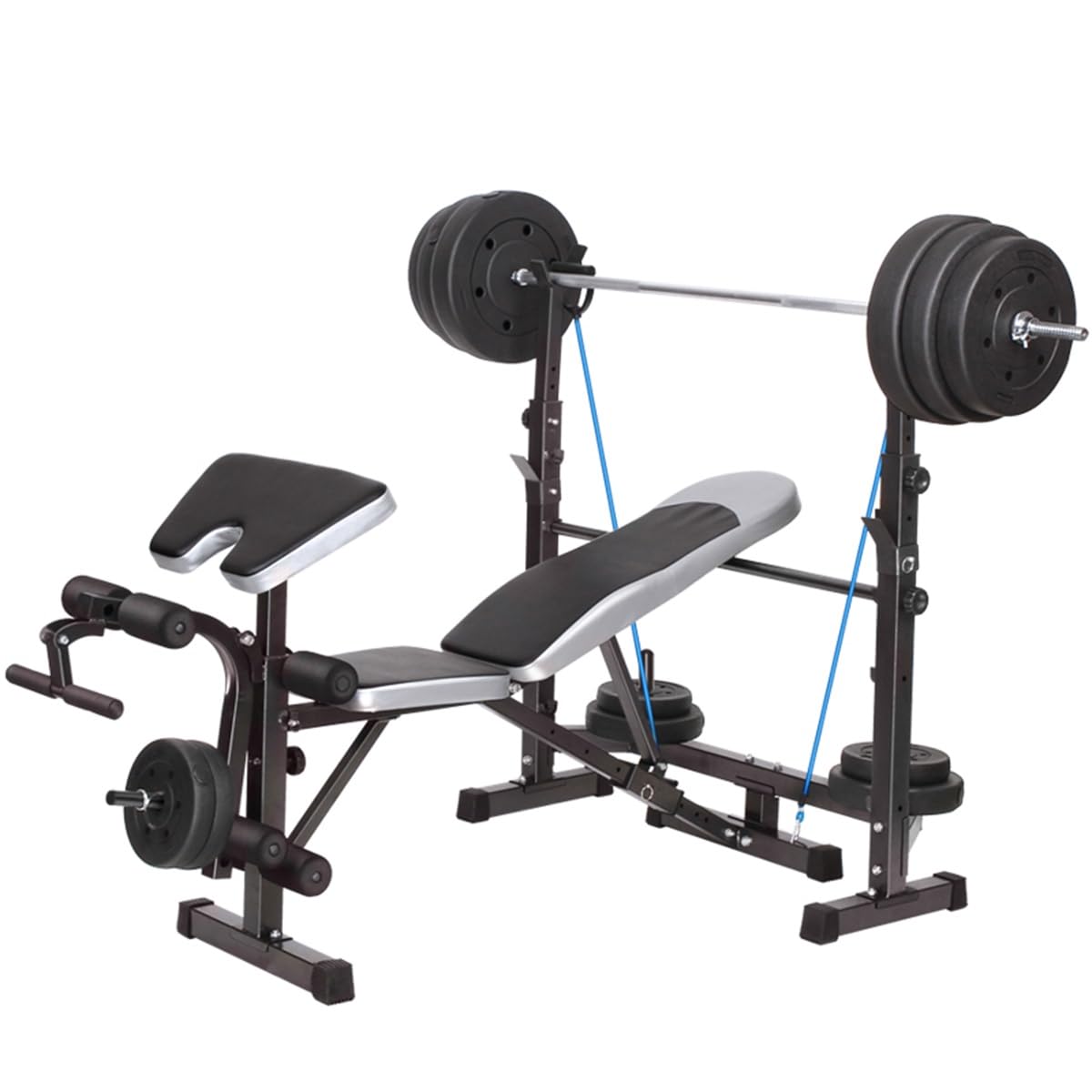 HAKENO Weight Bench with Squat Rack, Adjustable Olympic Weight Bench,Arm Curl Pad & Leg Extension,Workout Bench Incline/Decline Flat Weight Lifting Bench