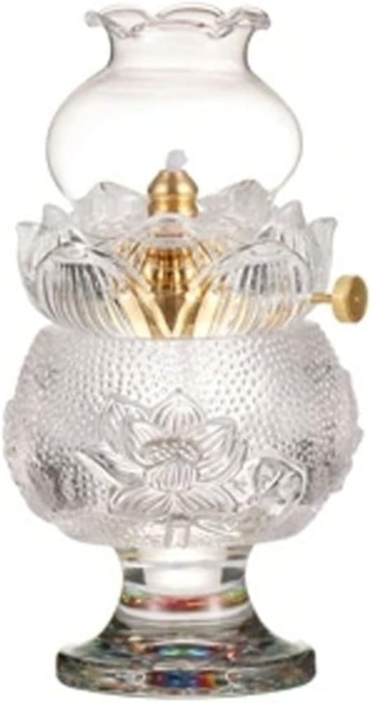 Decorative Lighting Oil Lamp Crystal Lotus Buddha Front Light Glass Oil Lantern Wicks with Fire Control Knob Kerosene Lamp Emergency Lighting Lamp