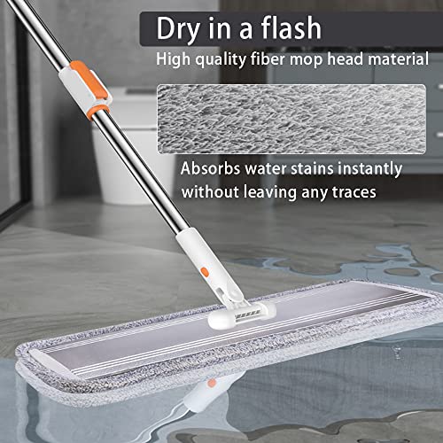 32-Inch Microfiber Flat Mop for Floor Cleaning - Commercial Wide Mop with 360° Rotation, Stainless Steel Handle & 4 Reusable Washable Pads - for Hardwood, Laminate, Tile, Dust and Wet Mopping by Sunki - Image 5