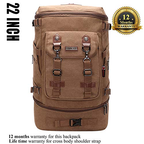 WITZMAN Travel Backpack for Men Women Canvas Backpack Carry on Luggage Rucksack Convertible Duffel Bag Large (A568 Brown)