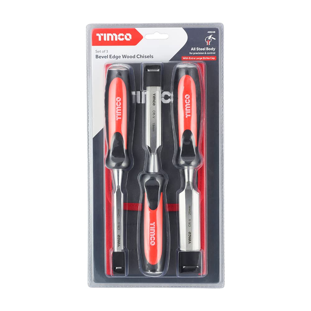 TIMCO Bevel Edge Wood Chisel Set - 3pcs - A Set of Tough and Hard Wearing Wood chisels, Engineered from Hardened and Tempered Steel - Image 3