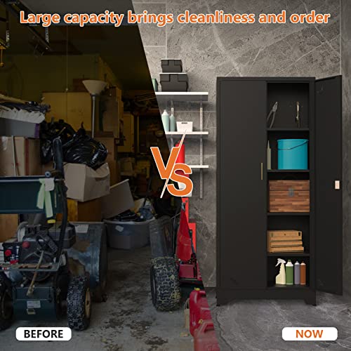 Lecut Metal Garage Storage Cabinet With Locking Doors And 4 Shelves Tool Kitchen Tall Lockable Storage Cabinets With Adjustable Legs And Keys For Warehouse Basement Home Office File (72.8" H Black) #TOP4