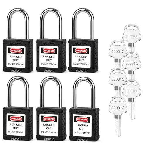 Image of Lockout Tagout Locks 6 Pack|OSHA Black Loto Locks Keyed Alike|6 Same Keys /Set for Industrial Machinery & Electrical Panels|Chrome Steel & Laser Coding