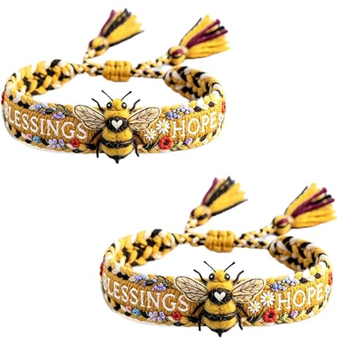 2026 Limited Edition Handmade Honey Bee Woven Bracelet, Adjustable Boho Bee Bracelet with Blessings and Hope, Inspirational Gift for Women, Friends, Nature Lovers (2pcs)