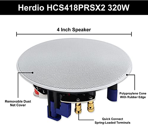 Herdio 320 Watts 2 Way Flush Mount Ceiling Speakers 4 Inches For Bathroom thumb #4