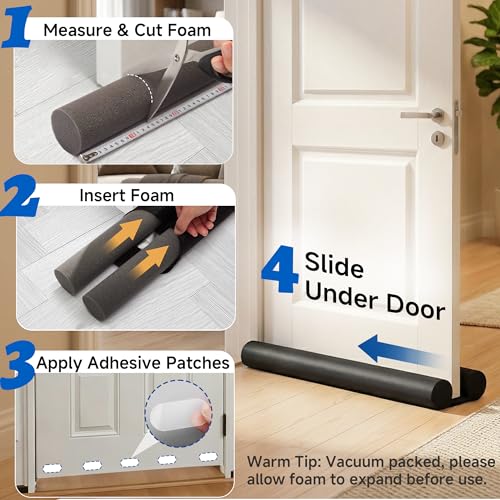 Image of MAXTID Under Door Draft Stopper 36 Inches Black Door Bottom Seal Strip Weather Draft Guard for Bottom of Doors Gap Filler Interior Door Sweep