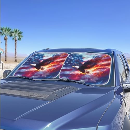 Image of Eagle Flag 2 PCS Car Windshield Sun Shade Foldable Automotive Front Window Sunshade Protector Window Shades Cover Sun Visor Shield for Most Sedan Truck SUV