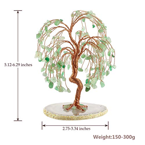 Top Plaza Green Aventurine Chakra Healing Crystals Copper Money Tree Wrapped On Natural Agate Slices Geode Base Lucky Reiki Feng Shui Figurine Statue