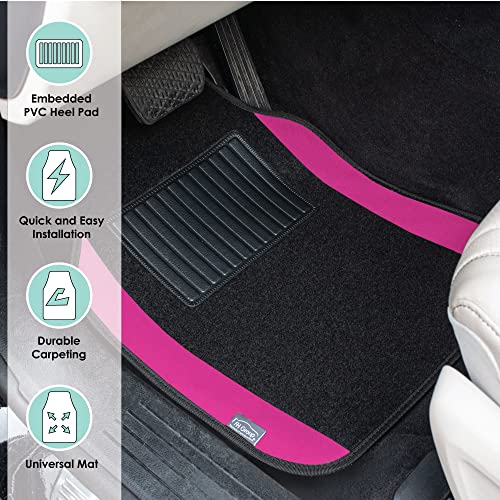 Image of FH Group Automotive Floor Mats - Universal Fit Premium Carpet Car Mats with Driver Heel Pad, Full Set for Cars, SUVs & Trucks - Pink
