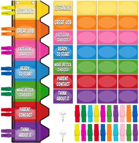 76pcs Behavior Pocket Chart for Classroom - Management with Clips...