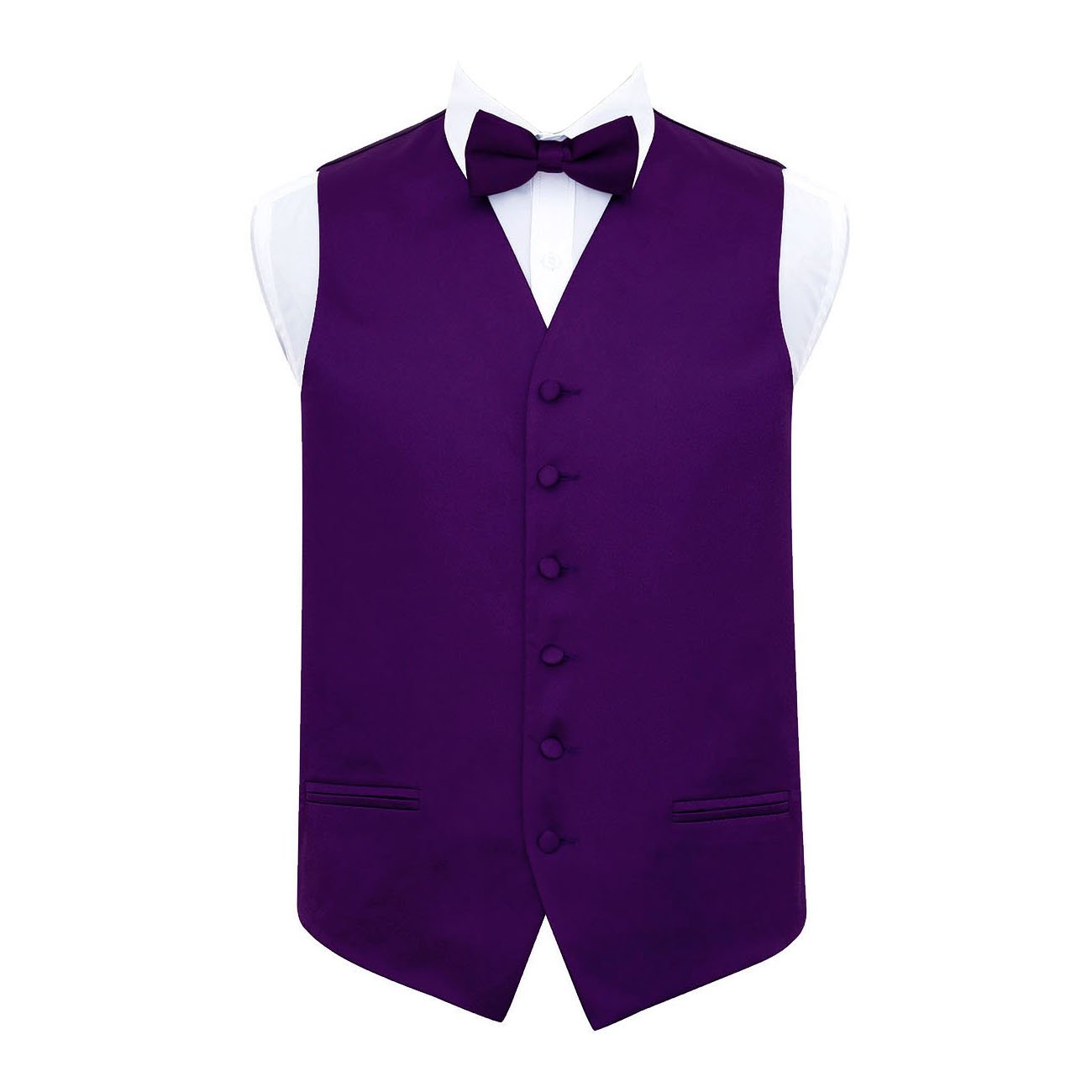 Dqt Men's Purple Plain Satin Waistcoat & Pre-Tied Bow Tie Set (2Pc) - Wedding, Business & Formal - 46" (3Xl)