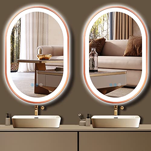 ARUMMA 16 X 24 Inch Rose Gold LED Oval Mirror with Lights Gold Frame Oval Lighted Vanity Mirror for Bathroom Wall Memory 3 Color Adjustable Lights AntiFog 24 Rose Golden Ovals Smart Light up Mirrors by ARUMMA - Used condition - Image 7