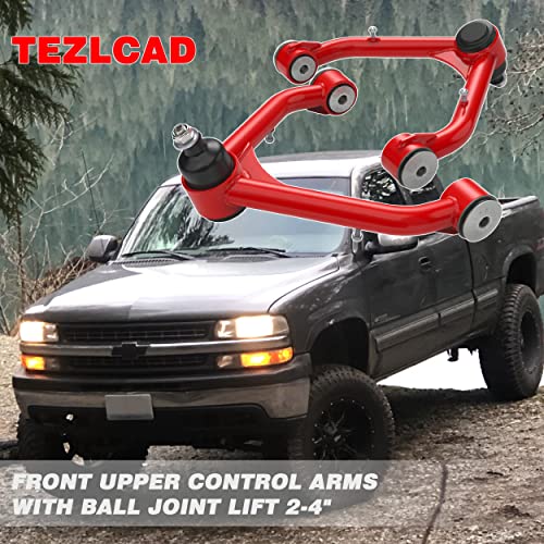 Tezlcad 2-4" Lift Front Upper Control Arms For 1999-2006 Silverado Sierra 1500 2000-2006 Suburban Avalanche 1500 Tahoe Yukon Escalade 2Wd 4Wd, 2 Pcs Red A-Arm Tubular Suspension Leveling Lift Kits #TOP5