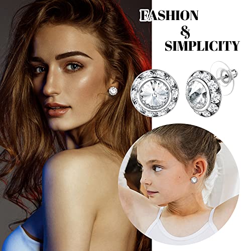 Besteel Rhinestone Earrings Round Shaped For Women Girls, Acrylic Stone Inside Halo Crystal Stud Earrings, Dance Competition Earrings For Stage Opera Performance Wedding Bridal Party, Hypoallergenic & Lightweight, 10/15/18/20Mm, 8 Pairs, Cz Style #TOP2