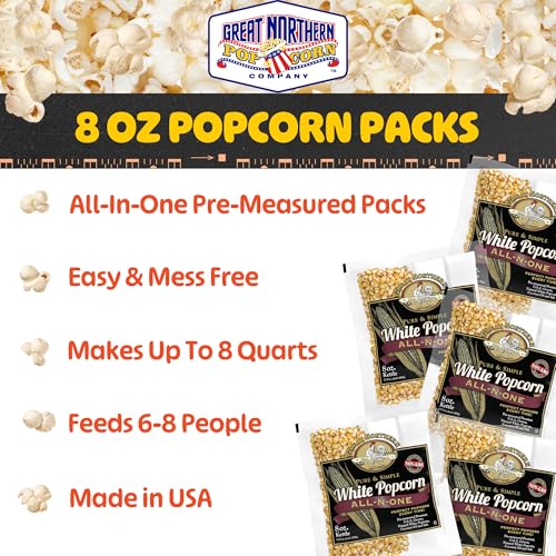 8oz White Popcorn Machine Popcorn Packets - All-in-One Pre-Measured Gluten Free White Popcorn Kernels for Popping with Salt and Coconut Oil Packs by Great Northern Popcorn (24 Case) - image 4