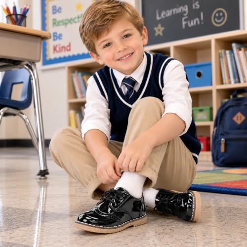 Image of KIDSUN Toddler Dress Shoes Boys Girls Lace Up Oxford Shoes School Uniform Loafer Flats Casual Wedding Party Shoes