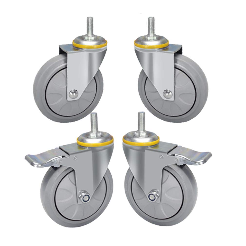 Rotelle Girevoli M12 Vite Rotelle in Gomma 3" 4" 5" Rotelle per Mobili Carico 520kg Rotelle per Carichi Pesanti con Freni Carrello Industriale Rullo di Trasporto 4 Pezzi