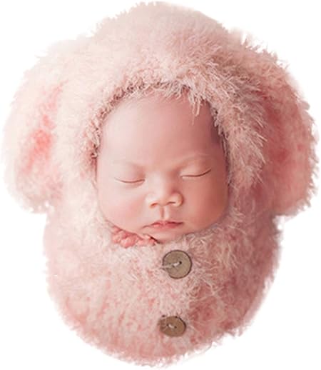 Amazon Co Jp ニューボーンフォト 衣装 小物 おくるみ うさぎ 耳 桃色 0 3ヶ月用 月齢フォト 着ぐるみ ベビー 出産祝い Waschosen ピンク 服 ファッション小物
