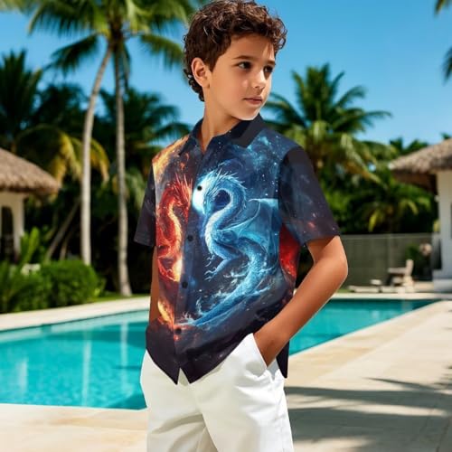 WELLFLYHOM Summer Shirt for Boys 1-16 Short Sleeve Top Graphic Kids Button Down Shirts Vacation Clothes for Travel Beach3