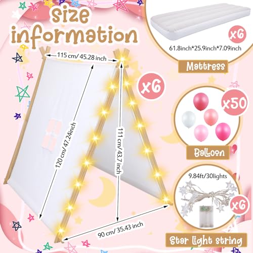Windyun 6 Sets Kids Teepee Tent with Lights, Inflatable Airbed Teepee Tent for Kids Cotton Toddler Tent Kids Play Tent Washable Foldable Tent for Indoor Outdoor Boys and Girls Play Tent