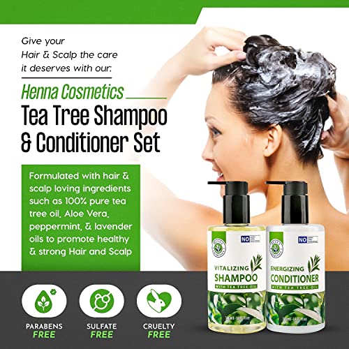 Henna Cosmetics Tea Tree Shampoo And Conditioner Set With 100% Pure Tea Tree Oil | Sulfate Free, Paraben Free | For Men And Women | For Itchy And Dry Scalp | 10.4 Fl Oz Each (310 Ml) #TOP3