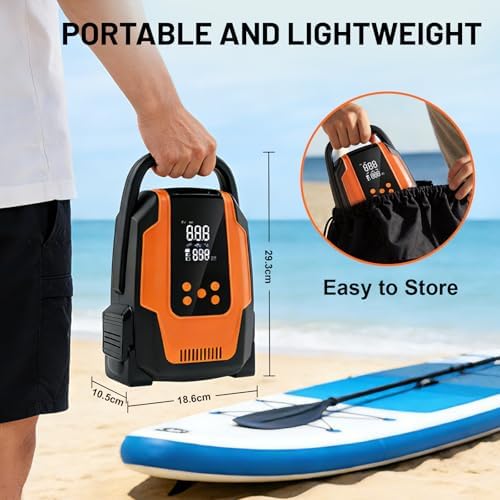 50 PSI Paddle Board Pump & Tire Inflator,Multi-Function SUP Electric Air Pump, Auto-Off Inflation & Deflation Function with 12V DC Car Cigarette Lighter for Paddle Board,Car Tires,Kayaks and Boats - 4