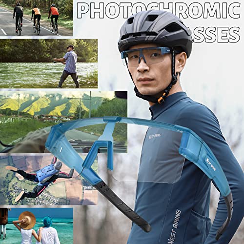 Anggoer Photochromic Sunglasses For Men - Polarized Cycling Glasses - Uv400 Protection - Mtb Motorcycle Sports Glasses - Blue #TOP2