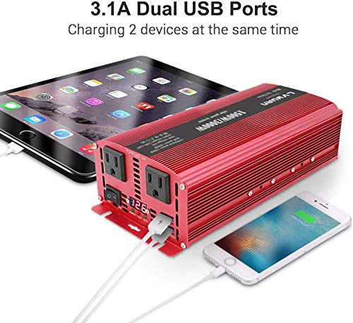 Yinleader Power Inverter 1500W Dc 24V To 110V/120V Ac W/2 Ac Outlets And Dual 3.1A Usb Ports For Rv Caravan Truck Laptop Camping (Peak Power 3000 Watt) #TOP5