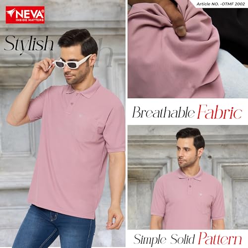 Image of NEVA Men's Regular Fit Half Sleeve Polo Neck T-Shirt with Chest Pocket