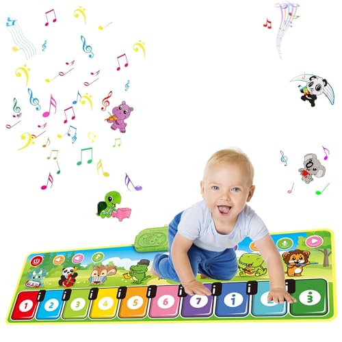 Kids Piano Mat Toys for 1-4 Year Old Boys Girls Music Dance Mat with 10 Piano Keyboard 19 Sounds & Recording Function Musical Carpet Gift for Toddlers Infant Kids Birthday Gifts Early Education