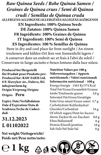 1kg rohe weiße Quinoa Samen, glutenfrei, sojafrei, Vollkorn - Raw Farm