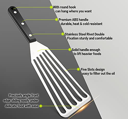 Herogo Fish Spatula Set - 2 Stainless Steel Turner Tools with ABS Handle for Flipping, Frying, and Grilling - Dishwasher Safe (11inch & 12.5inch) - Image 3