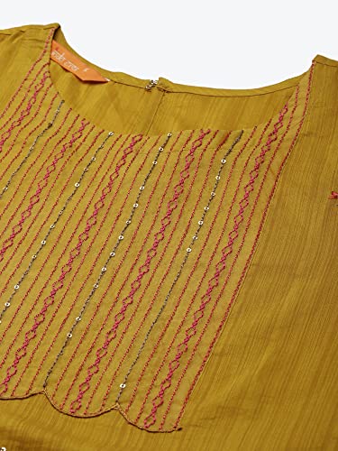 Image of INDO ERA Women's Poly Chiffon Embroidered Straight Kurta With Pant & Dupatta Set (RRRRR8075)