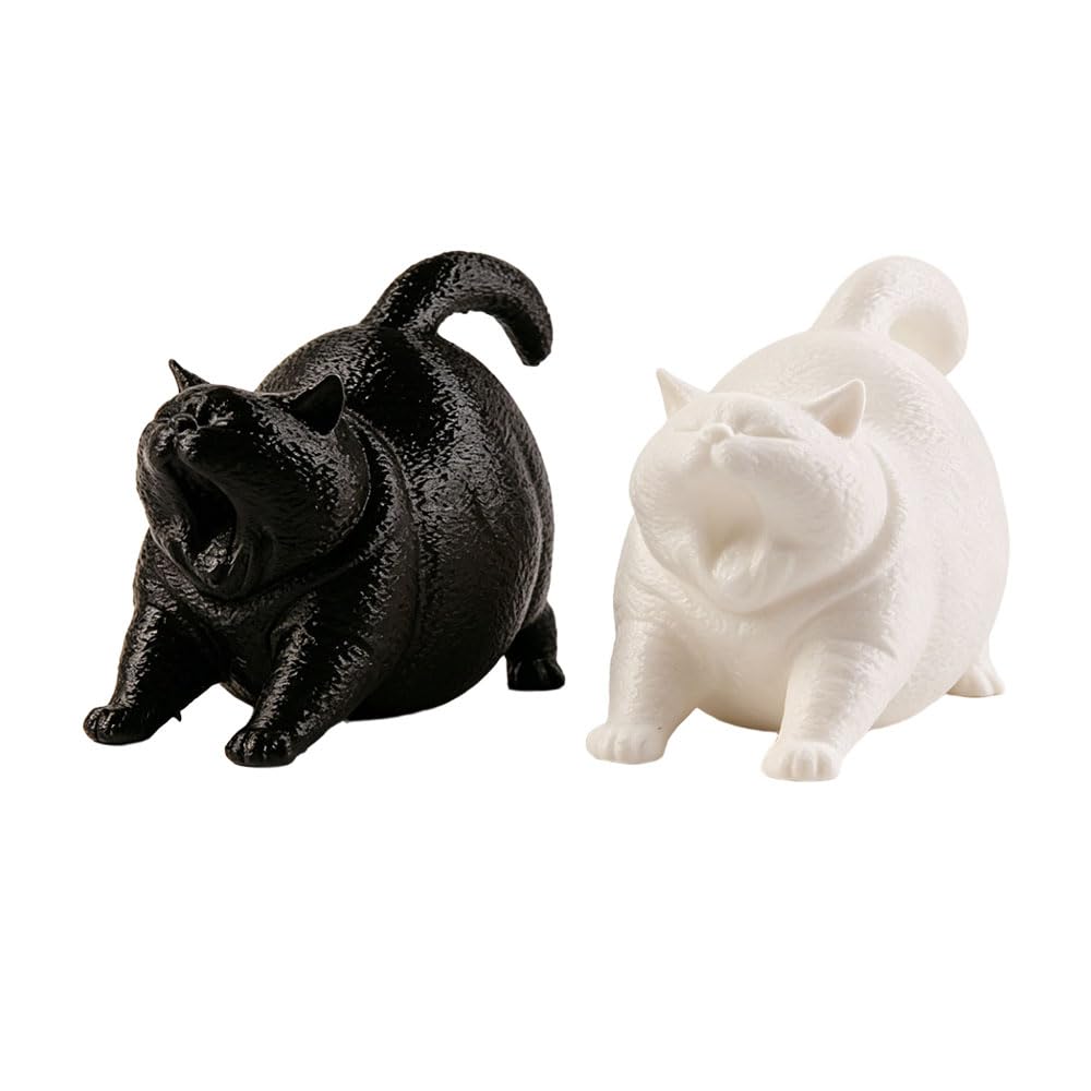 Jehoshaphat 2Pcs Yawning Cat Ornaments, 3D Printed Kitty Figurines, Cute Indoor Tabletop Sculptures, Mini Animal Tabletop Displays for Bedroom Interior Layout