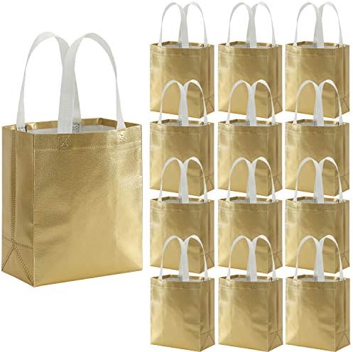 Tosnail Set of 40 Glossy Gold Grocery Bags, Reusable Party Bags, Non-Woven Gift Bags, Present Bag Gift Bag for Weddings, Birthdays, Event, Favour Baby Shower