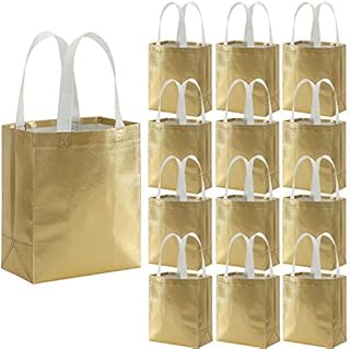 Tosnail Set of 40 Glossy Gold Grocery Bags, Reusable Party Bags, Non-Woven Gift Bags, Present Bag Gift Bag for Weddings, Birthdays, Event, Favour Baby Shower