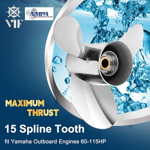 Image of VIF Boat Propeller with Yamaha Engines OEM Upgrade Stainless Steel Outboard Motors 60 /70 /75 /80 /85 /90 /100 /115 HP 15 Tooth, RH,14p 15p 17p 19p 21p
