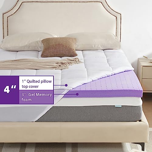 Bdeus Dual Layer 4 Inch Memory Foam Mattress Topper Twin Size, 3 Inch Cooling Gel Memory Foam Plus 1 Inch Down Alternative Quilted Pillow Top Cover,Back Pain Relief #TOP2
