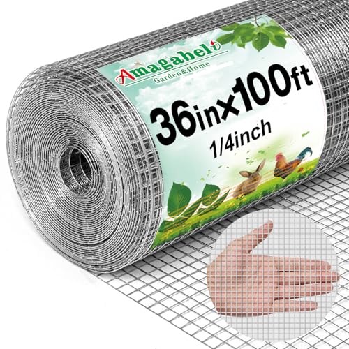 Amagabeli Galvanized Hardware Cloth 1/4inch 36inch x 100ft 23 Gauge Chicken Wire Fencing Welded Wire Metal Roll for Rabbit Cage Snake Fence Gopher Poultry Garden Netting Raised Bed Window Screen