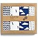 BaeBae Goods Muslin Swaddle Blanket, Navy/White Clouds, Adjustable Infant Baby Wrap Set of 4, Baby Swaddling Wrap Blankets Made in Soft Cotton