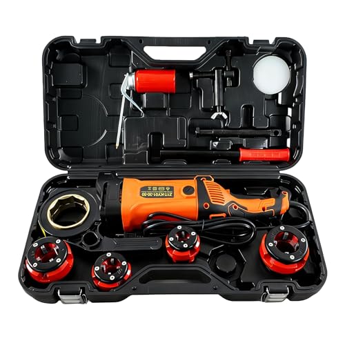 Holdwell S Electric Pipe Threader, 2300W 120V Hand-held Pipe Threading Machine with 4 NPT Dies (1/2\"-1 1/4\"), Copper Motor Portable Threading Kit with Carrying Case