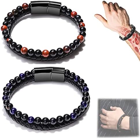 ERIJE Humanic+ Pro MAXHematie Beaded Bracelets, Humanic+ MAXHematie Beaded Bracelets, Healing Crystal Bead Bracelet Set for Women Men (B 2pcs)