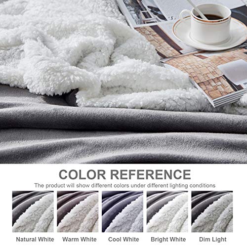 Hansleep Sherpa Fleece Throw Blanket, Fluffy Blanket Sofa Throw, Thick Warm Blankets for Winter, 150x200cm, Silver Grey & White - Image 7