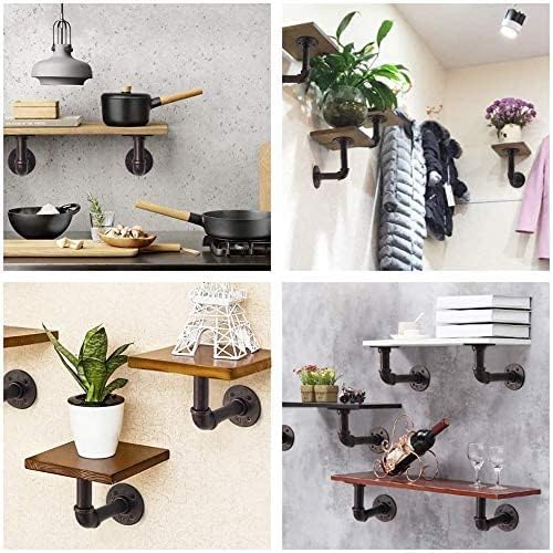 YAUNGEL 4PCS Pipe Shelving Brackets, Industrial Pipe Shelves Vintage Wall Mounted Floating Shelves for Book Home Decoration Photo Frame - Red bronze 15 * 8CM