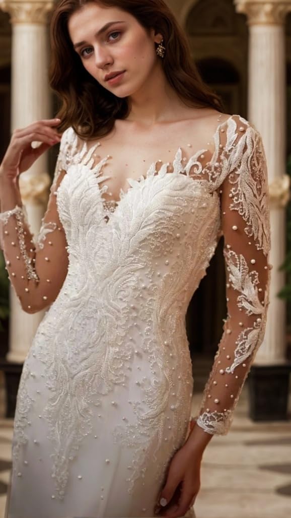 Size M Romantic Bridal Gown Detachable Train Mermaid V Neck Long Sleeve Wedding Dresses with Appliques 2024