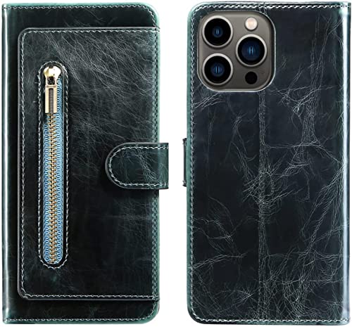 Étui pour iPhone 13 Pro cuir véritable portefeuille bleu à rabat